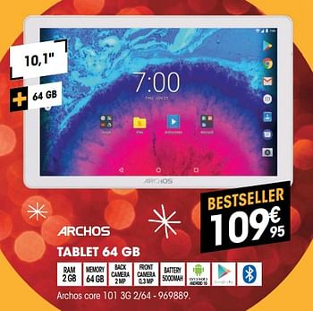 Promotions Tablet 64 gb archos core 101 3g - Archos - Valide de 07/12/2021 à 24/12/2021 chez Electro Depot