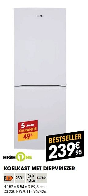 Promoties Highone koelkast met diepvriezer cs 230 f w701t - HighOne - Geldig van 07/12/2021 tot 24/12/2021 bij Electro Depot