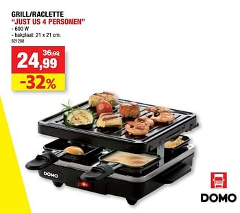 Promoties Domo elektro grill-raclette just us 4 personen - Domo elektro - Geldig van 08/12/2021 tot 19/12/2021 bij Hubo