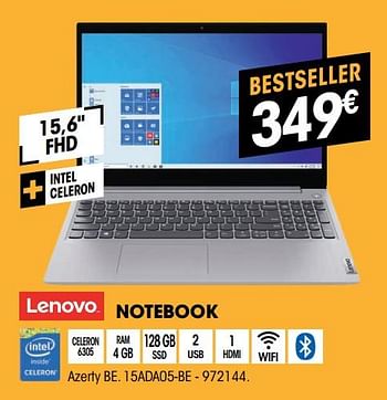 Promotions Lenovo notebook 15ada05-be - Lenovo - Valide de 07/12/2021 à 24/12/2021 chez Electro Depot