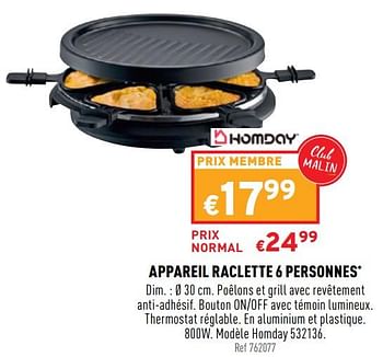 Homday Appareil à Raclette 6p 532136