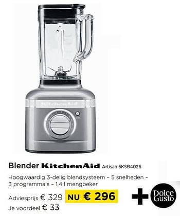 Promoties Blender kitchenaid artisan 5ksb4026 - Kitchenaid - Geldig van 01/12/2021 tot 31/12/2021 bij Molecule
