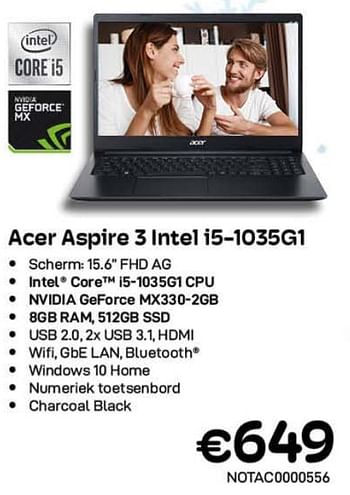 Promoties Acer aspire 3 intel i5-1035g1 - Acer - Geldig van 01/12/2021 tot 31/12/2021 bij Compudeals