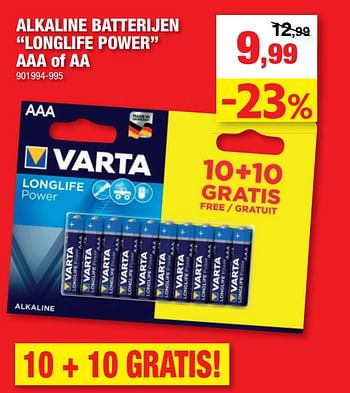 Promoties Alkaline batterijen longlife power aaa of aa - Varta - Geldig van 15/12/2021 tot 26/12/2021 bij Hubo