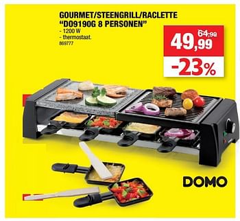 Promoties Domo elektro gourmet-steengrill-raclette do9190g 8 personen - Domo elektro - Geldig van 15/12/2021 tot 26/12/2021 bij Hubo