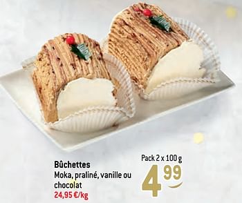 Promotions Bûchettes moka, praliné, vanille ou chocolat - Produit maison - Match - Valide de 15/12/2021 à 31/12/2021 chez Match