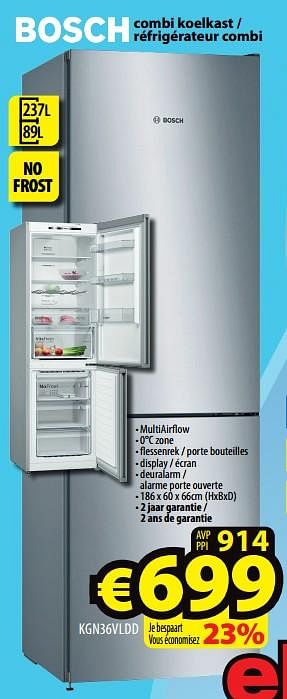 Promoties Bosch combi koelkast - réfrigérateur combi kgn36vldd - Bosch - Geldig van 15/12/2021 tot 22/12/2021 bij ElectroStock