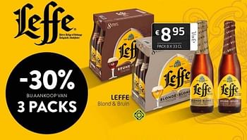 Promoties -30% bij aankoop van leffe 3 packs blond of bruin - Leffe - Geldig van 17/12/2021 tot 02/01/2022 bij BelBev