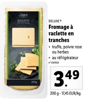 Promoties Fromage à raclette en tranches - Deluxe - Geldig van 27/12/2021 tot 01/01/2022 bij Lidl