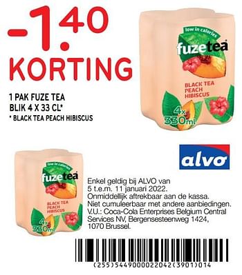 Promoties -1.40 korting 1 pak fuze tea blik - FuzeTea - Geldig van 05/01/2022 tot 11/01/2022 bij Alvo