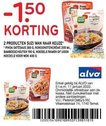 Promoties -1.50 korting 2 producten suzi wan naar keuze - Suzi Wan - Geldig van 05/01/2022 tot 11/01/2022 bij Alvo