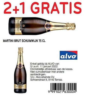 Promoties 2+1 gratis martini brut schuimwijn - Martini - Geldig van 05/01/2022 tot 11/01/2022 bij Alvo