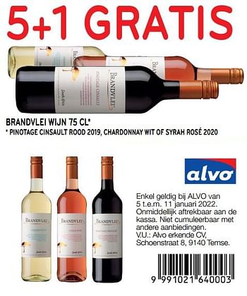 Promoties 5+1 gratis brandvlei wijn - Rode wijnen - Geldig van 05/01/2022 tot 11/01/2022 bij Alvo