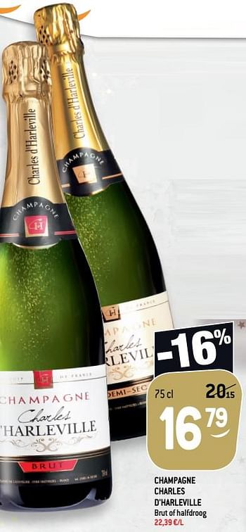 Promoties Champagne charles d`harleville brut of halfdroog - Champagne - Geldig van 22/12/2021 tot 31/12/2021 bij Smatch