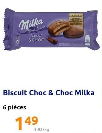 Promoties Biscuit choc + choc milka - Milka - Geldig van 22/12/2021 tot 28/12/2201 bij Action