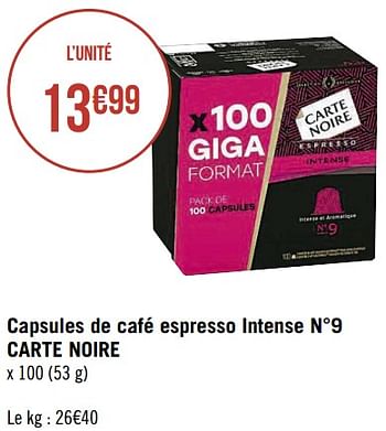 Cartenoire Capsules De Cafe Espresso Intense N 9 Carte Noire En Promotion Chez Geant Casino