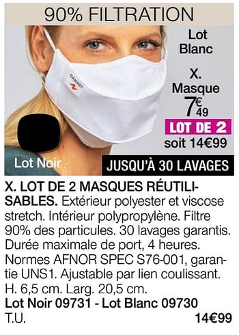 Promotions Masque - Produit Maison - Damart - Valide de 01/01/2022 à 31/01/2022 chez Damart