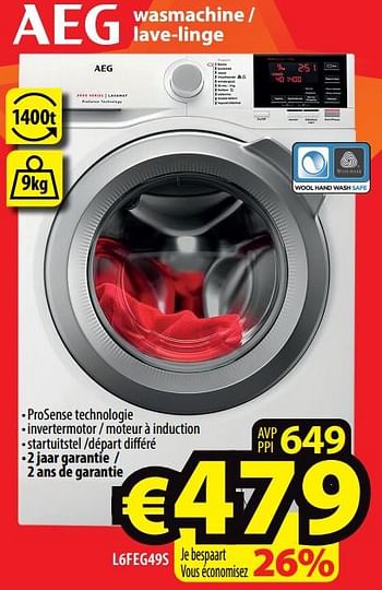 Promoties Aeg wasmachine / lave-linge l6feg49s - AEG - Geldig van 03/01/2022 tot 31/01/2022 bij ElectroStock