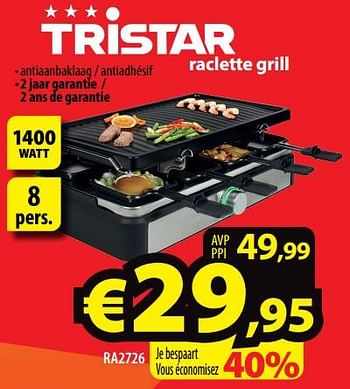 Promoties Tristar raclette grill - Tristar - Geldig van 03/01/2022 tot 31/01/2022 bij ElectroStock