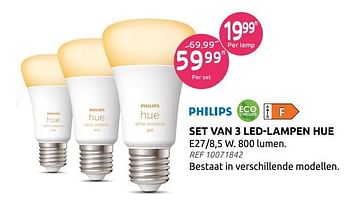 Promoties Set van 3 led-lampen hue - Philips - Geldig van 05/01/2022 tot 25/01/2022 bij Brico