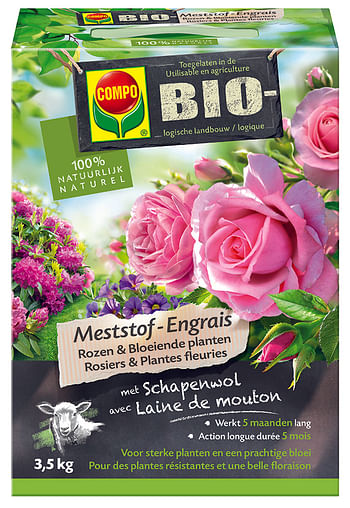 Promoties Compo meststof Bio Rozen & Bloeiende Planten 3,5kg - Compo - Geldig van 21/05/2021 tot 01/08/2023 bij Brico