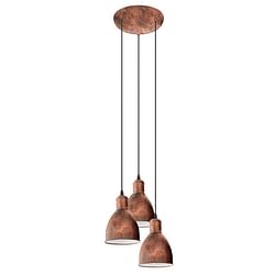 EGLO hanglamp Priddy - antieken koperkleur (3 kapjes) - Leen Bakker