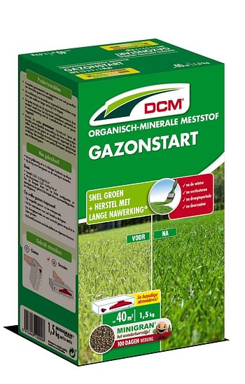 Promotions DCM meststof Gazonstart 1,5kg - DCM - Valide de 22/05/2021 à 01/08/2023 chez Brico