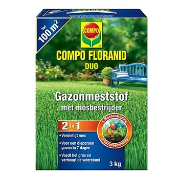 Promoties COMPO FLORANID DUO GAZONMESTSTOF MET MOSBESTRIJDER - 100 M² 3KG - Compo - Geldig van 23/05/2021 tot 01/08/2023 bij Brico
