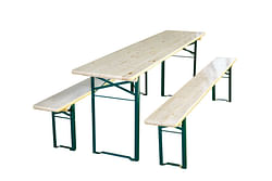 Table de jardin + 2 bancs pliable bois 180x50cm