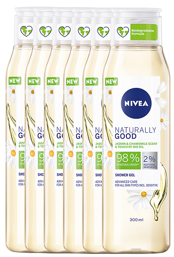 Promoties Nivea Naturally Good Jasmin & Chamomile Shower Gel Voordeelverpakking - Nivea - Geldig van 18/09/2021 tot 22/06/2022 bij De Online Drogist
