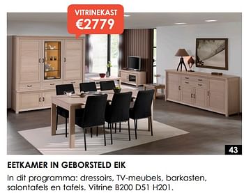 Promoties Eetkamer in geborsteld eik vitrinekast - Huismerk - Krea - Colifac - Geldig van 31/12/2021 tot 31/01/2022 bij Krea-Colifac