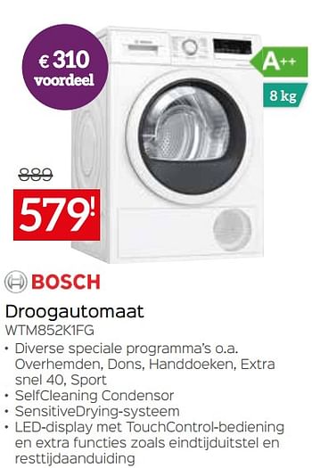 Promoties Bosch droogautomaat wtm852k1fg - Bosch - Geldig van 03/01/2022 tot 31/01/2022 bij Selexion