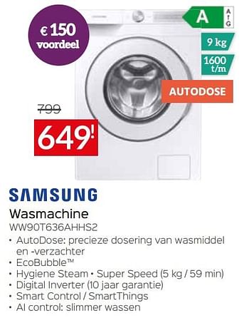 Promoties Samsung wasmachine ww90t636ahhs2 - Samsung - Geldig van 03/01/2022 tot 31/01/2022 bij Selexion
