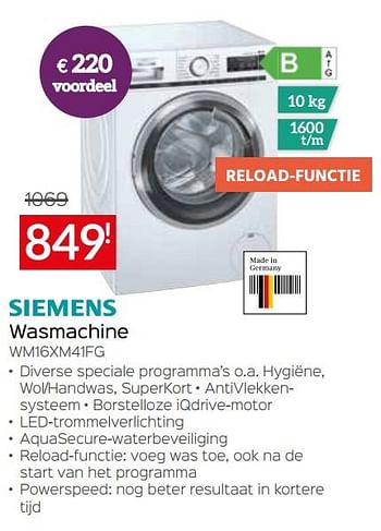 Promoties Siemens wasmachine wm16xm41fg - Siemens - Geldig van 03/01/2022 tot 31/01/2022 bij Selexion