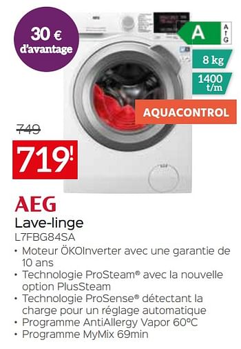 Promotions Aeg lave-linge l7fbg84sa - AEG - Valide de 03/01/2022 à 31/01/2022 chez Selexion