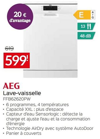 Promotions Aeg lave-vaisselle ffb62620pw - AEG - Valide de 03/01/2022 à 31/01/2022 chez Selexion