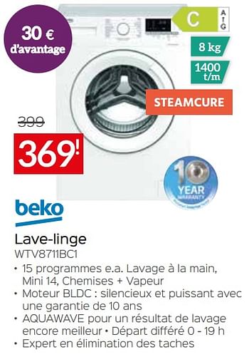 Promotions Beko lave-linge wtv8711bc1 - Beko - Valide de 03/01/2022 à 31/01/2022 chez Selexion
