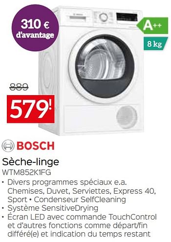 Promotions Bosch sèche-linge wtm852k1fg - Bosch - Valide de 03/01/2022 à 31/01/2022 chez Selexion