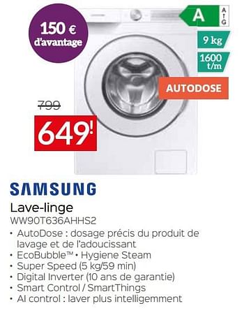 Promotions Samsung lave-linge ww90t636ahhs2 - Samsung - Valide de 03/01/2022 à 31/01/2022 chez Selexion