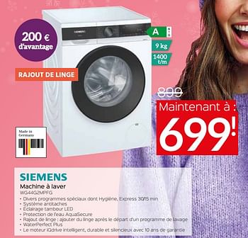 Promotions Siemens machine à laver wg44g2mpfg - Siemens - Valide de 03/01/2022 à 31/01/2022 chez Selexion