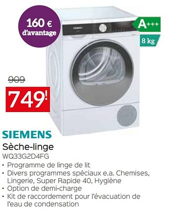 Promotions Siemens sèche-linge wq33g2d4fg - Siemens - Valide de 03/01/2022 à 31/01/2022 chez Selexion