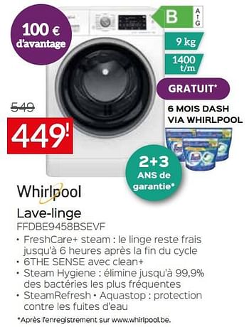 Promotions Whirlpool lave-linge ffdbe9458bsevf - Whirlpool - Valide de 03/01/2022 à 31/01/2022 chez Selexion