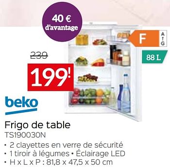 Promotions Beko frigo de table ts190030n - Beko - Valide de 03/01/2022 à 31/01/2022 chez Selexion