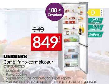 Promotions Liebherr combi frigo-congélateur cnpel481323 - Liebherr - Valide de 03/01/2022 à 31/01/2022 chez Selexion