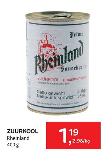 Promotions Zuurkool rheinland - Rheinland - Valide de 12/01/2022 à 25/01/2022 chez Alvo