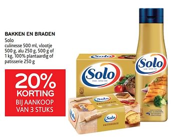 Promoties Bakken en braden solo 20% korting bij aankoop van 3 stuks - Solo - Geldig van 12/01/2022 tot 25/01/2022 bij Alvo