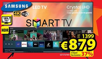 Promoties Samsung led tv ue75tu7092 - Samsung - Geldig van 12/01/2022 tot 31/01/2022 bij ElectroStock