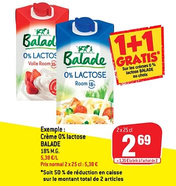 Promotions Crème 0% lactose balade - Balade - Valide de 05/01/2022 à 11/01/2022 chez Match