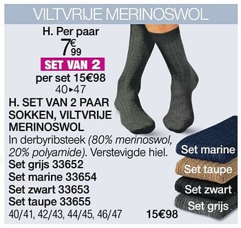 Promoties Set van 2 paar sokken viltvrije merinoswol - Huismerk - Damart - Geldig van 03/01/2022 tot 31/01/2022 bij Damart