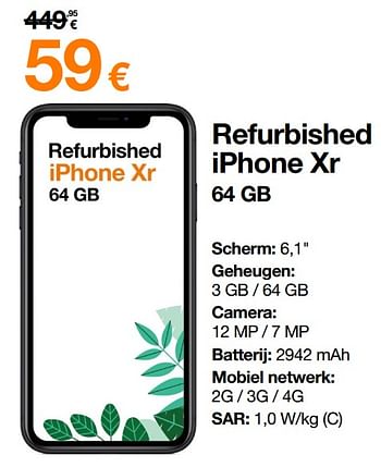 Promoties Apple refurbished iphone xr 64 gb - Apple - Geldig van 02/01/2022 tot 31/01/2022 bij Orange